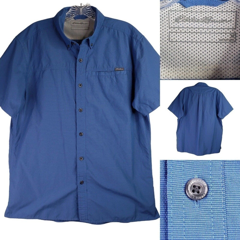 Eddie Bauer Travex Men’s Medium Blue Button Up Pocket Mesh Lined Nylon SS Shirt